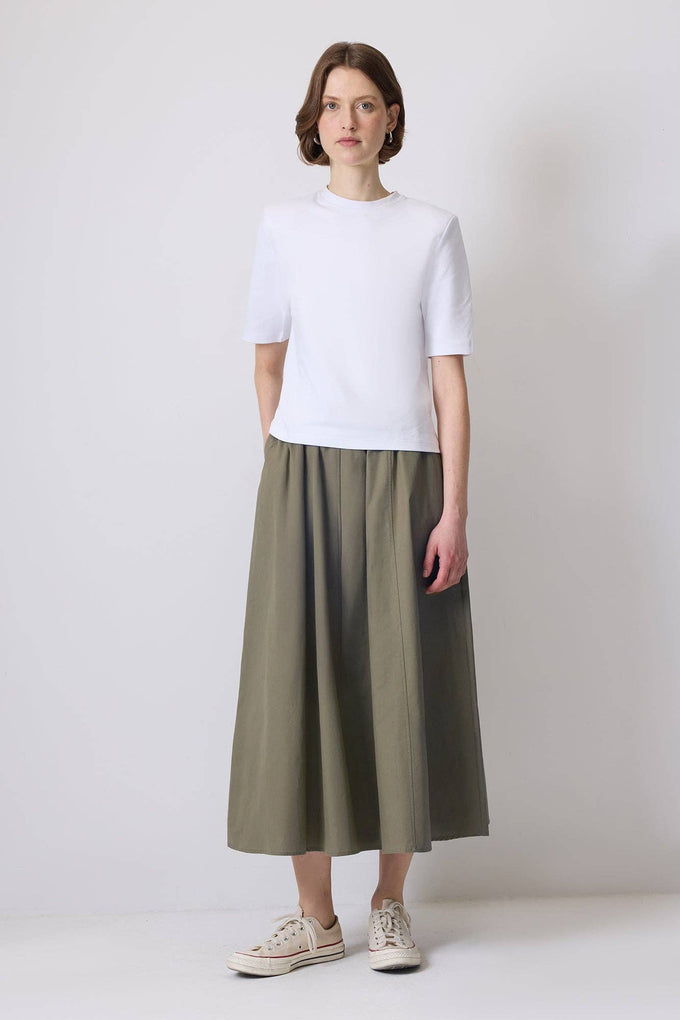 Gonna tessuta midi con vita elasticizzata
