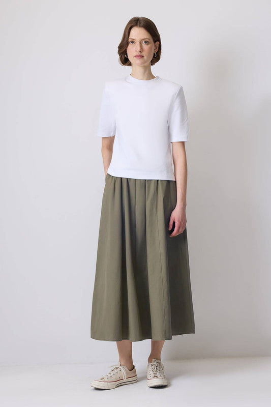 Gonna tessuta midi con vita elasticizzata