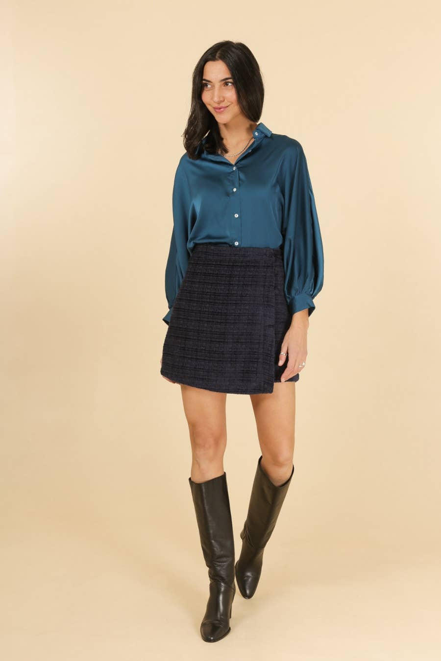 Shorts gonna Salomé a vita alta con zip invisibile