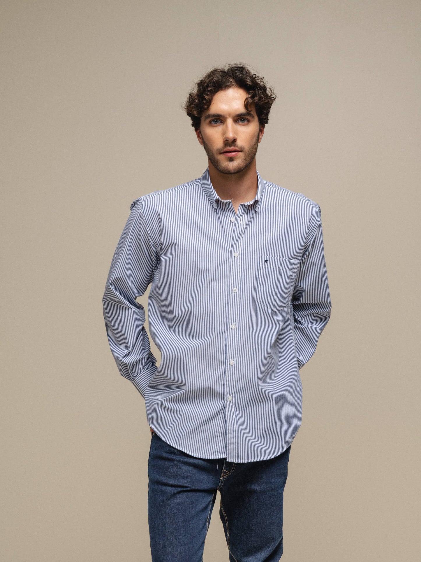 Camicia uomo a righe in cotone misto