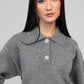 Maglione Norea grigio con colletto polo e bottoni gioiello