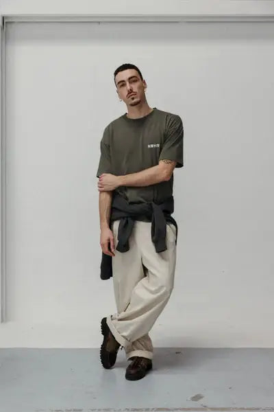 T-shirt corta oversize oliva in cotone organico