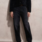 Jeans donna a vita alta in denim nero