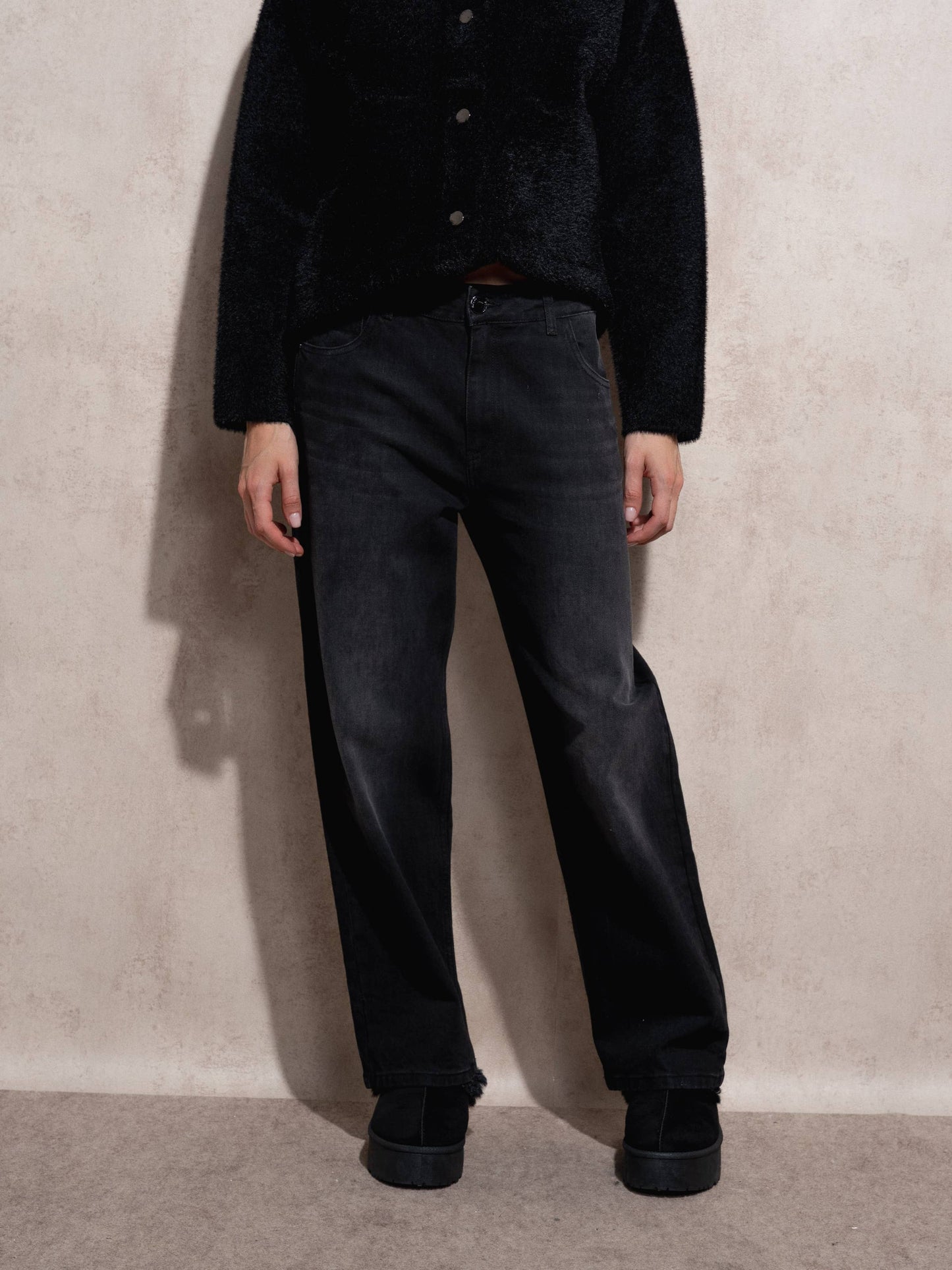Jeans donna a vita alta in denim nero