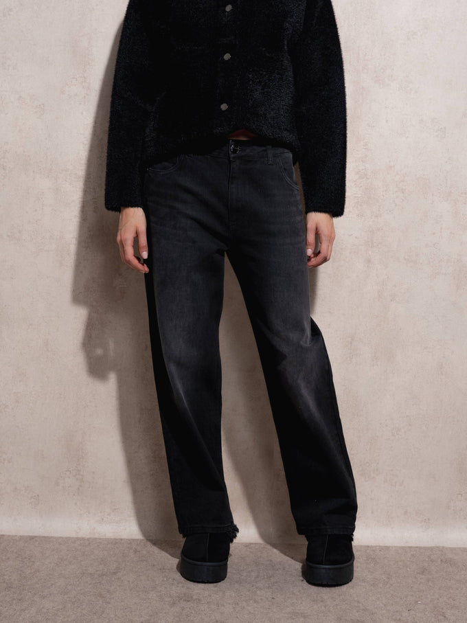 Jeans donna a vita alta in denim nero