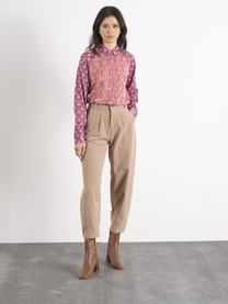 Blusa a stampa geometrica rosa e viola