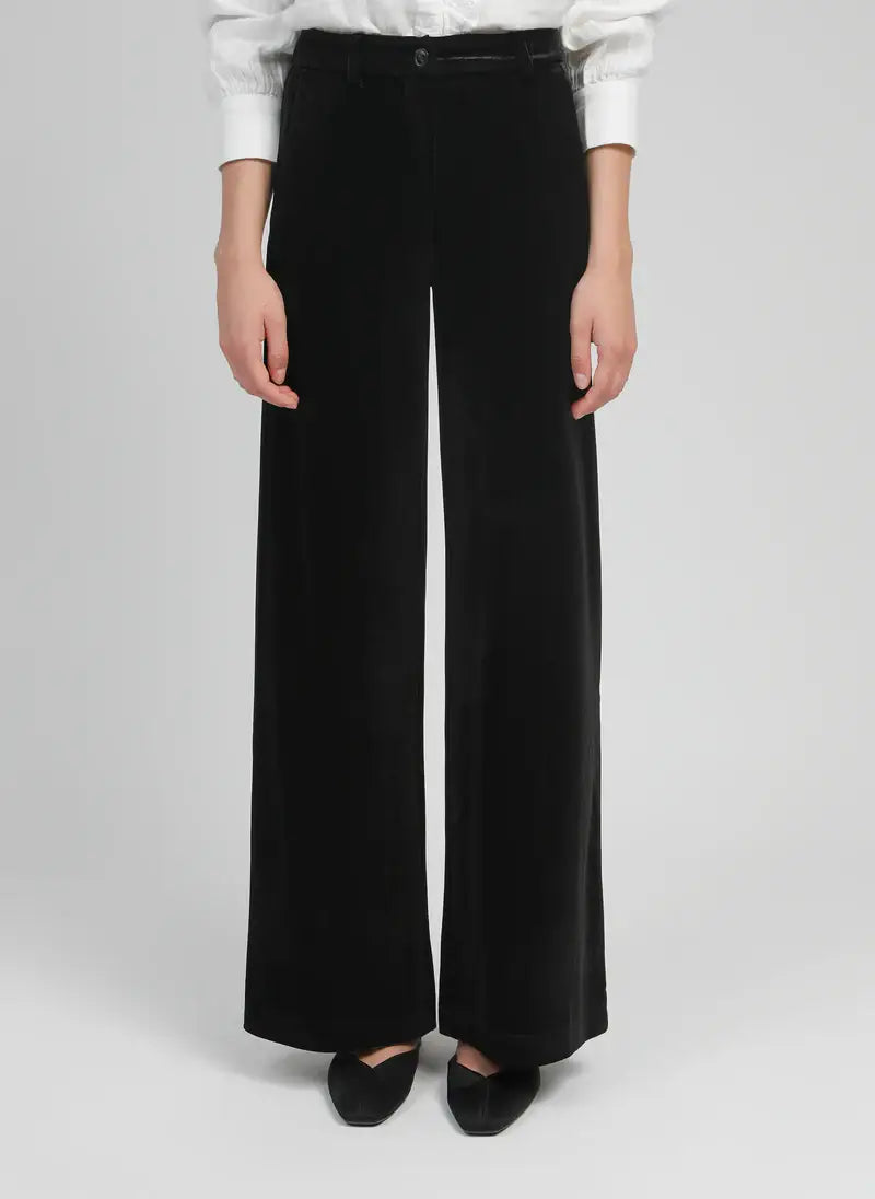 Pantaloni flare in velluto neri a vita alta