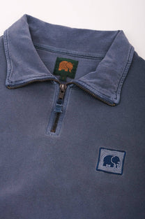 Felpa Sauce con mezza zip tinta a pigmenti blu navy sbiadito