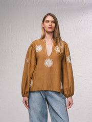 Blusa fluida ricamata in cotone