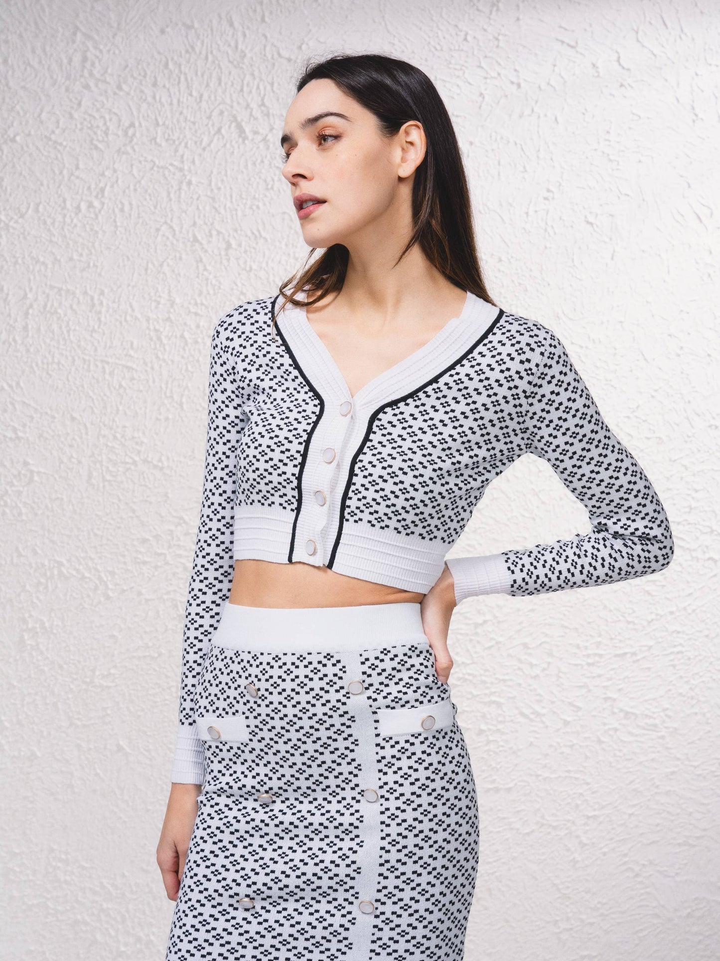 Cardigan corto in maglia jacquard con bottoni