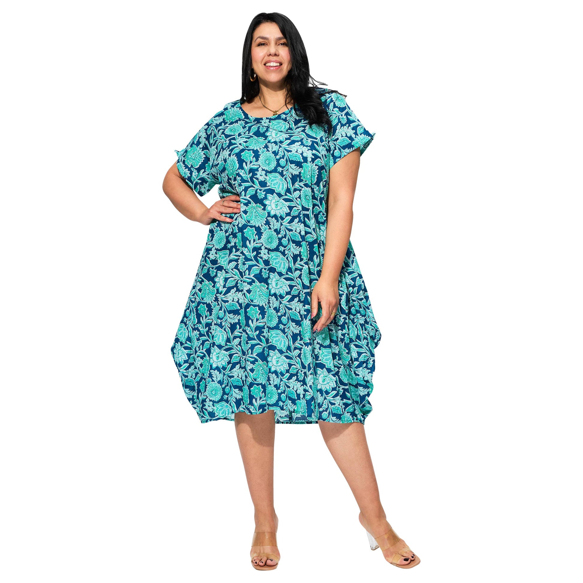 Abito midi estivo boho in cotone con stampa floreale