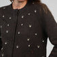 Cardigan Natalia marrone con ricamo di perle