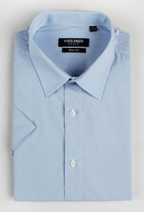Camicia slim fit a manica corta azzurro cielo
