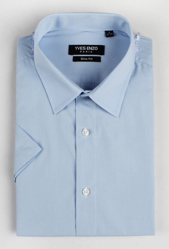 Camicia slim fit a manica corta azzurro cielo