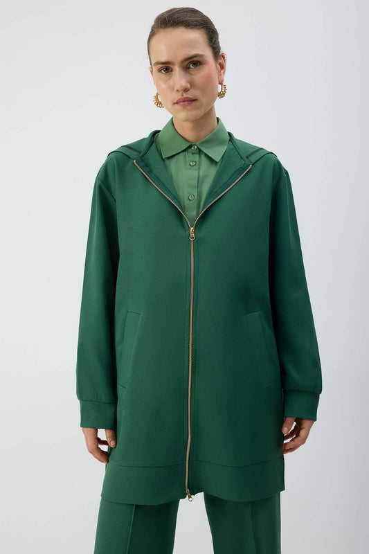Giacca lunga con cappuccio e zip