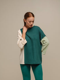 Maglia donna color block con bottoni ai polsi