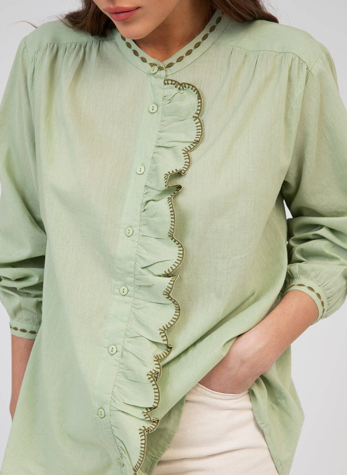 Camicia Soufiana in voile di cotone color mandorla
