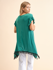 Tunica in maglia elasticizzata relaxed fit con frange