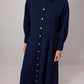 Abito camicia maxi in misto lino blu navy con bottoni