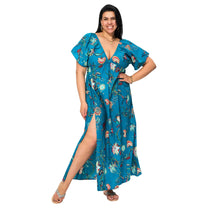 Abito maxi estivo boho in cotone con scollo a V