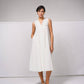 Abito midi a trapezio in cotone con scollo a V