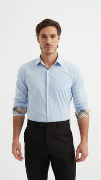 Camicia azzurra comfort a quadri tartan easy iron