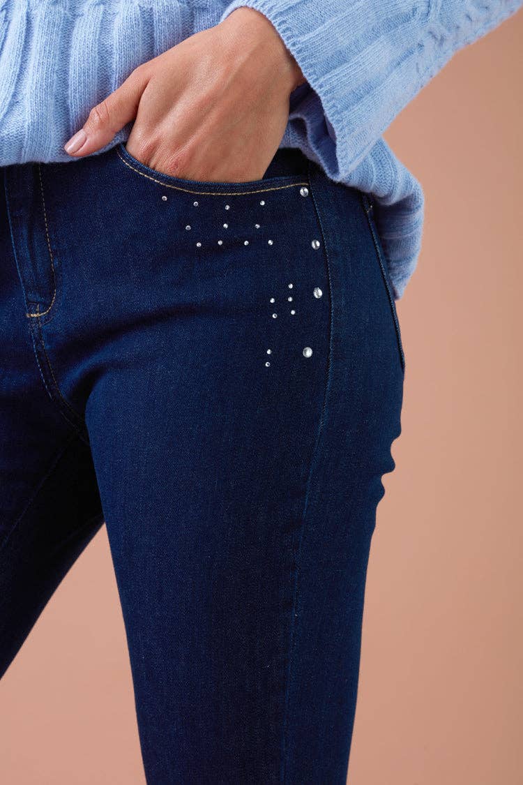 Jeans skinny cropped con strass