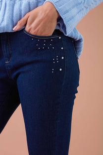 Jeans skinny cropped con strass