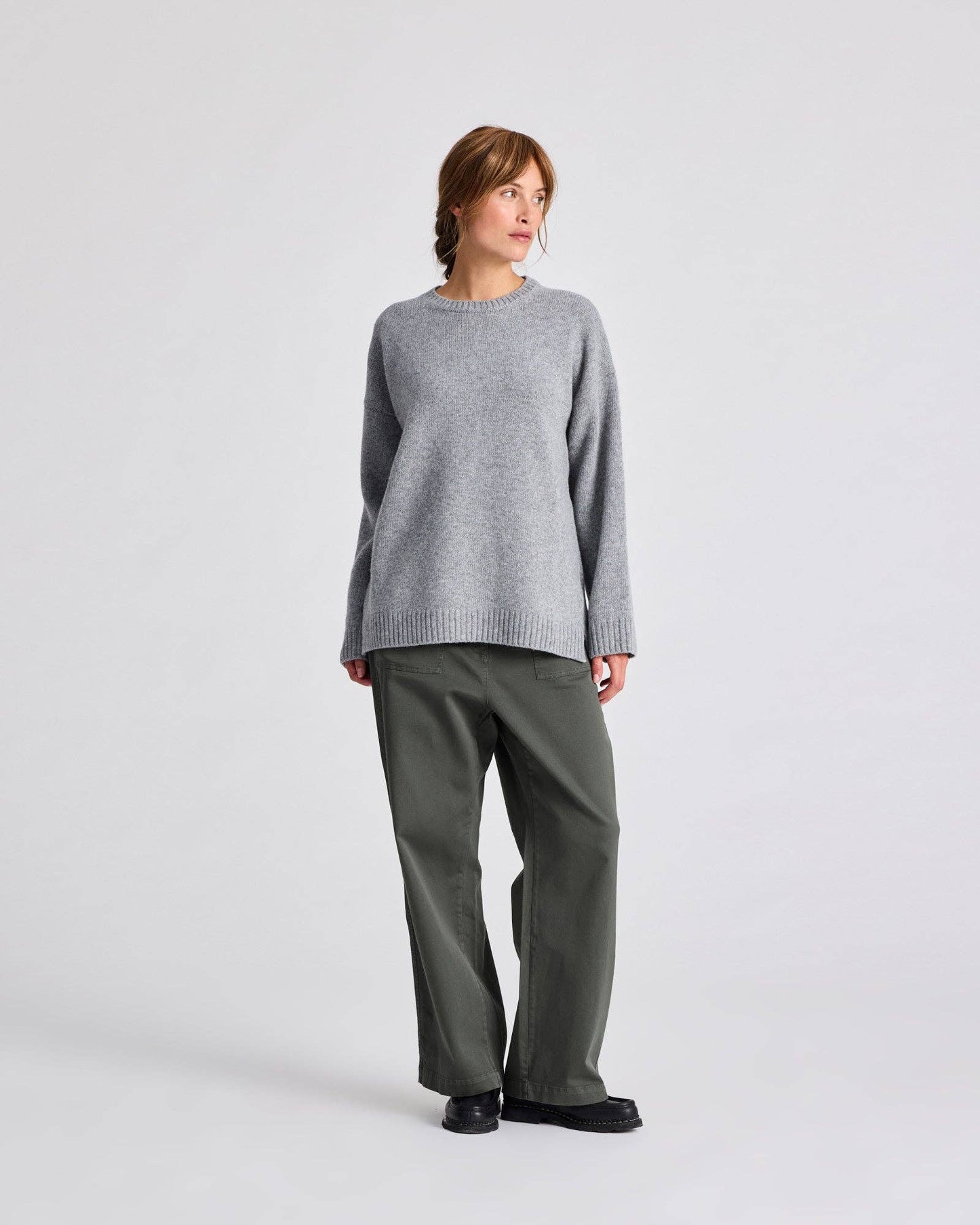 Maglione Emely in lana d’agnello biologica GOTS grigio mélange