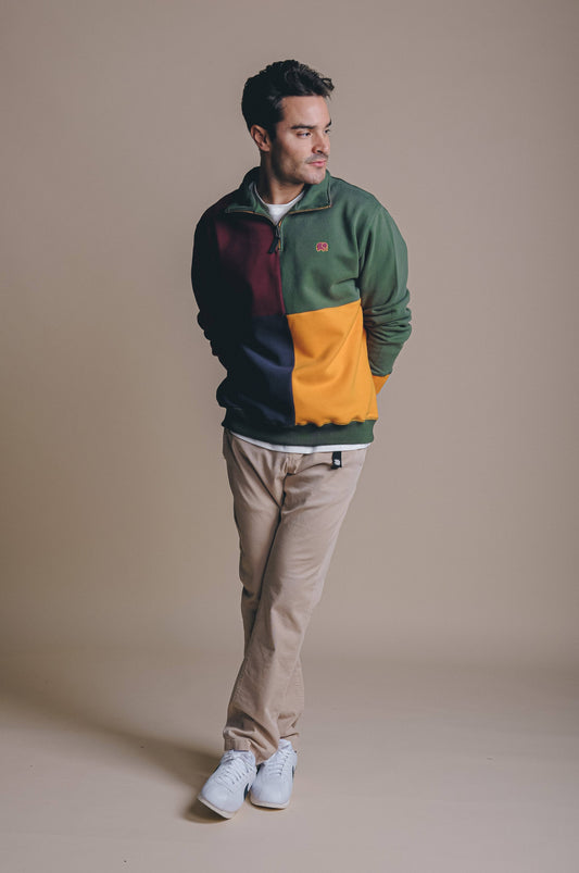 Felpa color block Harlequin con mezza zip