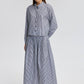 Completo camicia e gonna plissé a righe in cotone blu navy