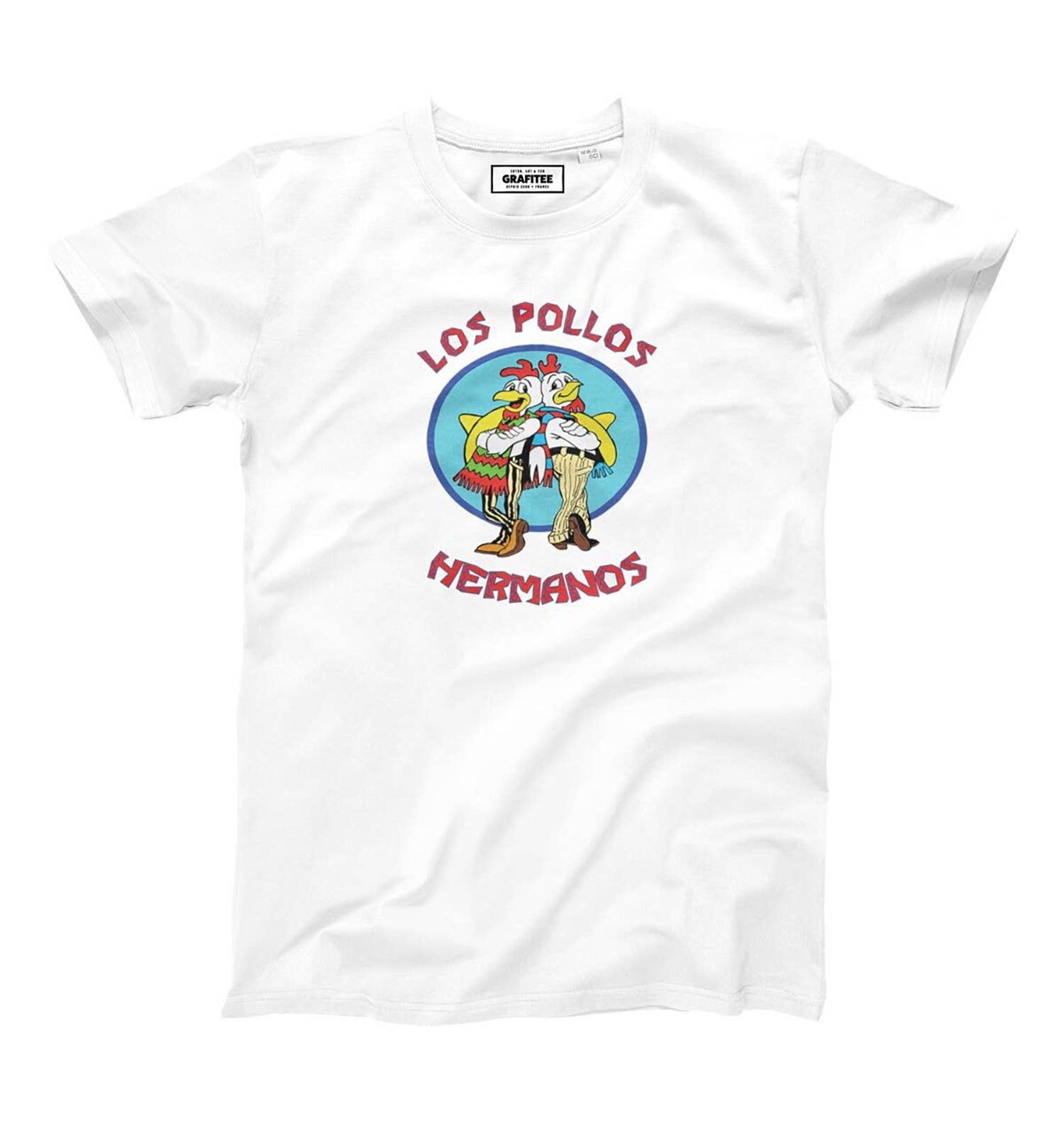 T-shirt unisex bianca con stampa Los Pollos Hermanos