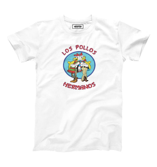 T-shirt unisex bianca con stampa Los Pollos Hermanos