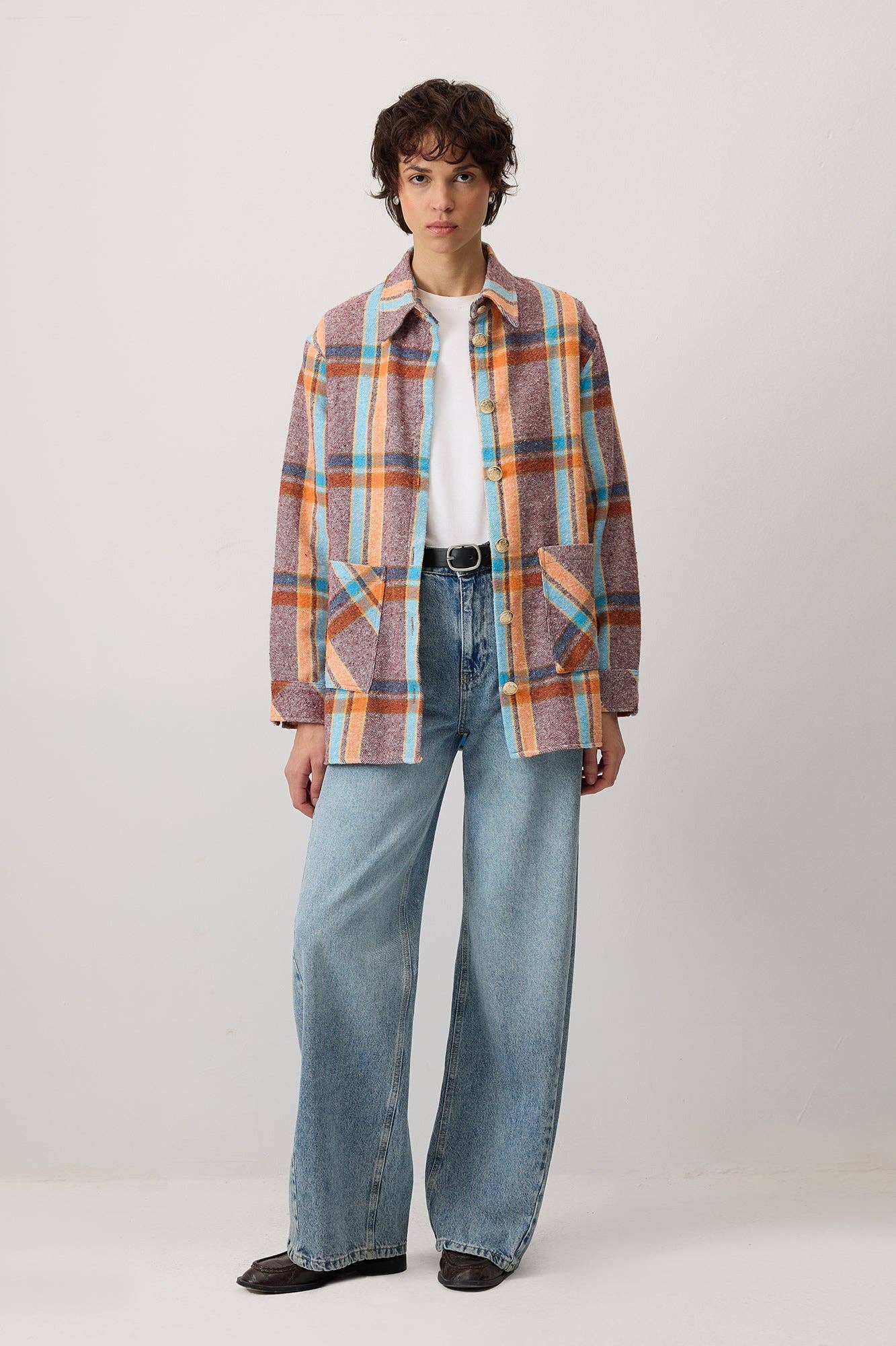 Giacca overshirt a quadri multicolor