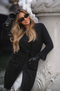 Cardigan lungo in maglia con cintura