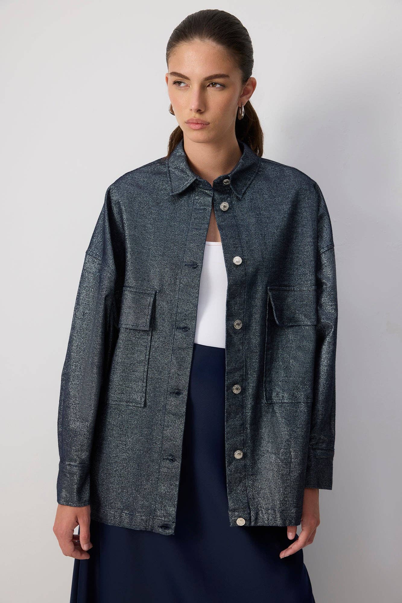 Giacca oversize in gabardine glitterata
