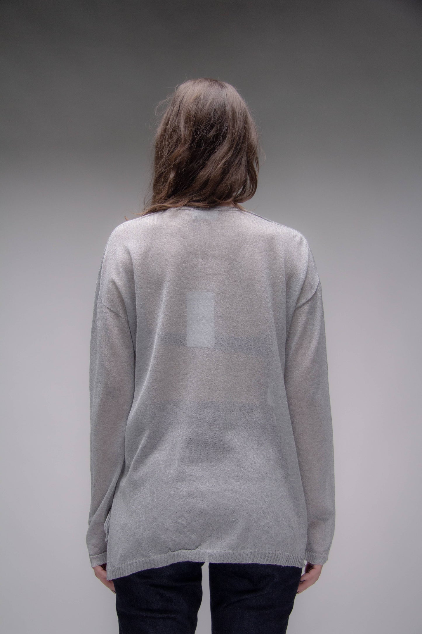 Maxi Maglia Scollo a V con Spacco Laterale in Maglia 3D