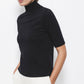 Maglione a maglia rasata con maniche a tre quarti e collo alto