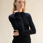 Maglione a costine con collo a lupetto in misto cashmere