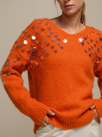 Maglione in maglia con paillettes sulle maniche