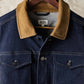 Giacca trucker in denim scuro con colletto a contrasto