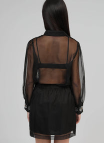 Camicia nera in organza con ricamo gioiello