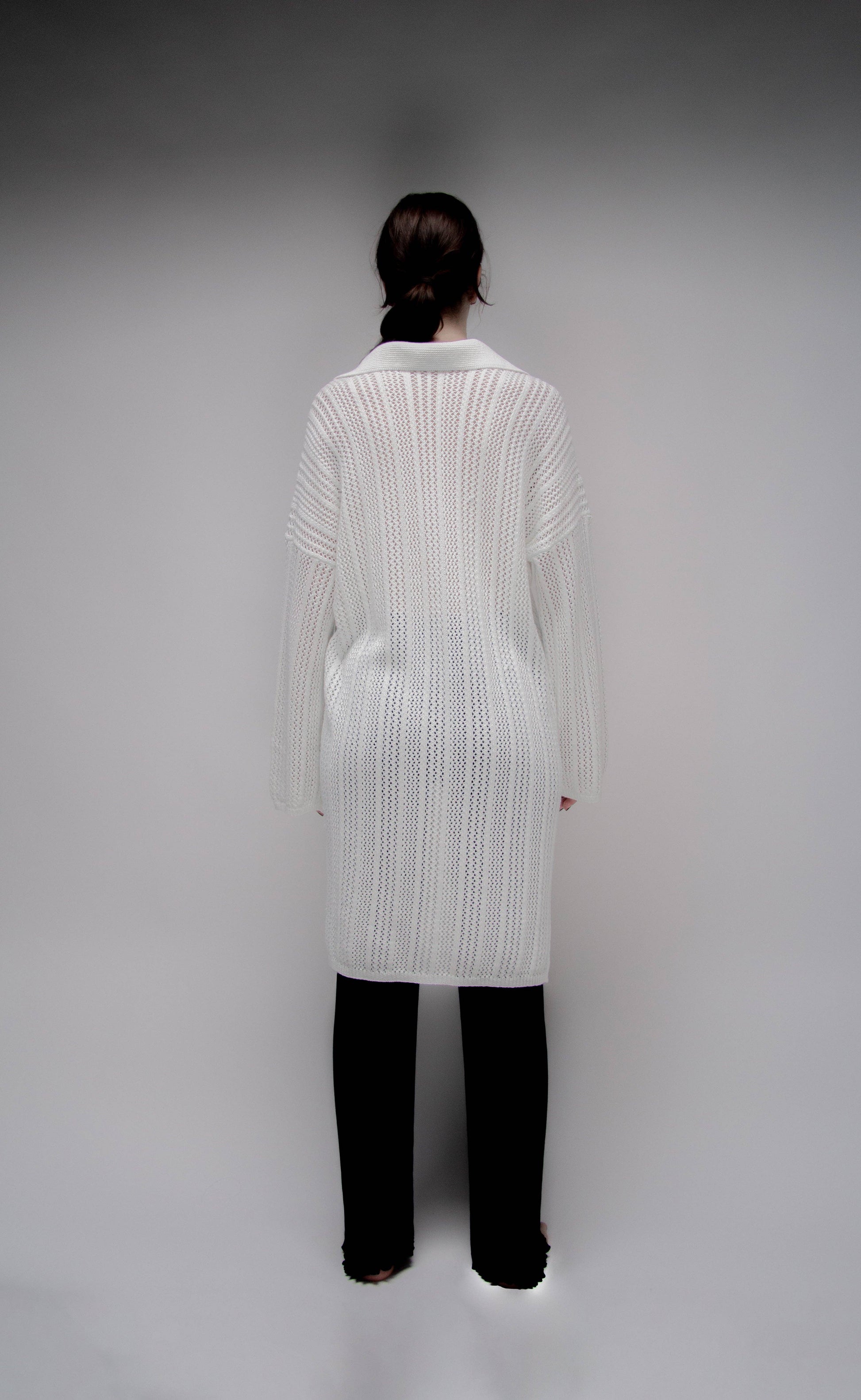 Maxi abito polo in cotone premium lavorato all’uncinetto