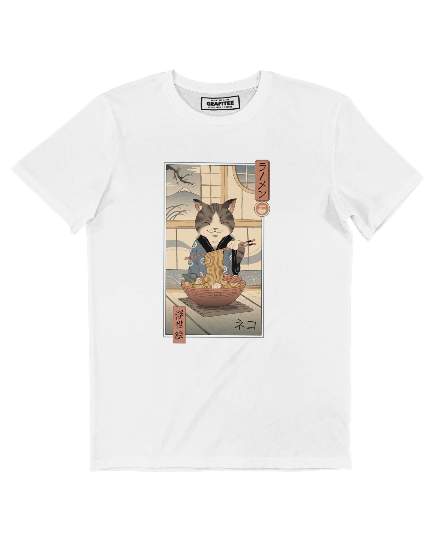 T-shirt unisex Neko Ramen con grafica giapponese