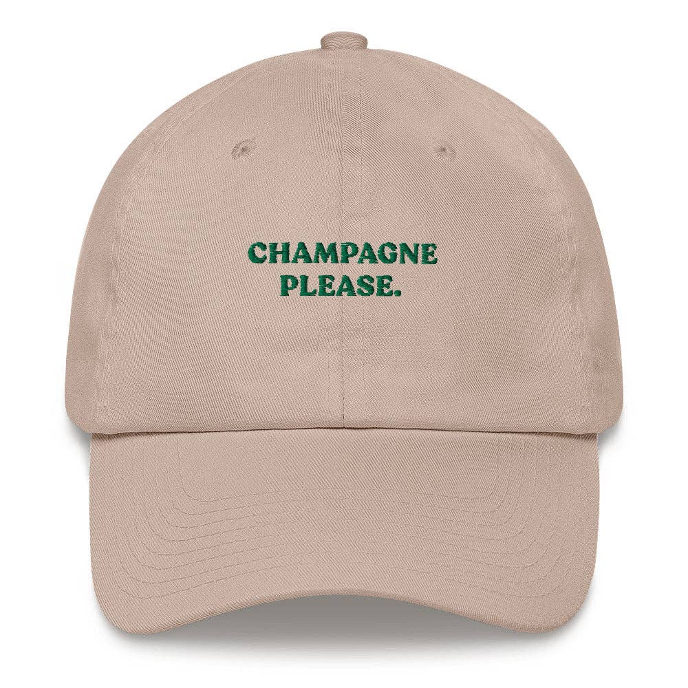 Cappellino Dad Hat “Champagne Please” in Cotone con Ricamo