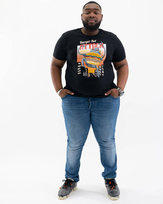 T-shirt unisex in cotone bio con stampa vintage Burger Bot