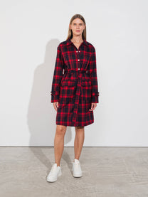 Cappotto camicia a quadri con cintura e bottoni a pressione