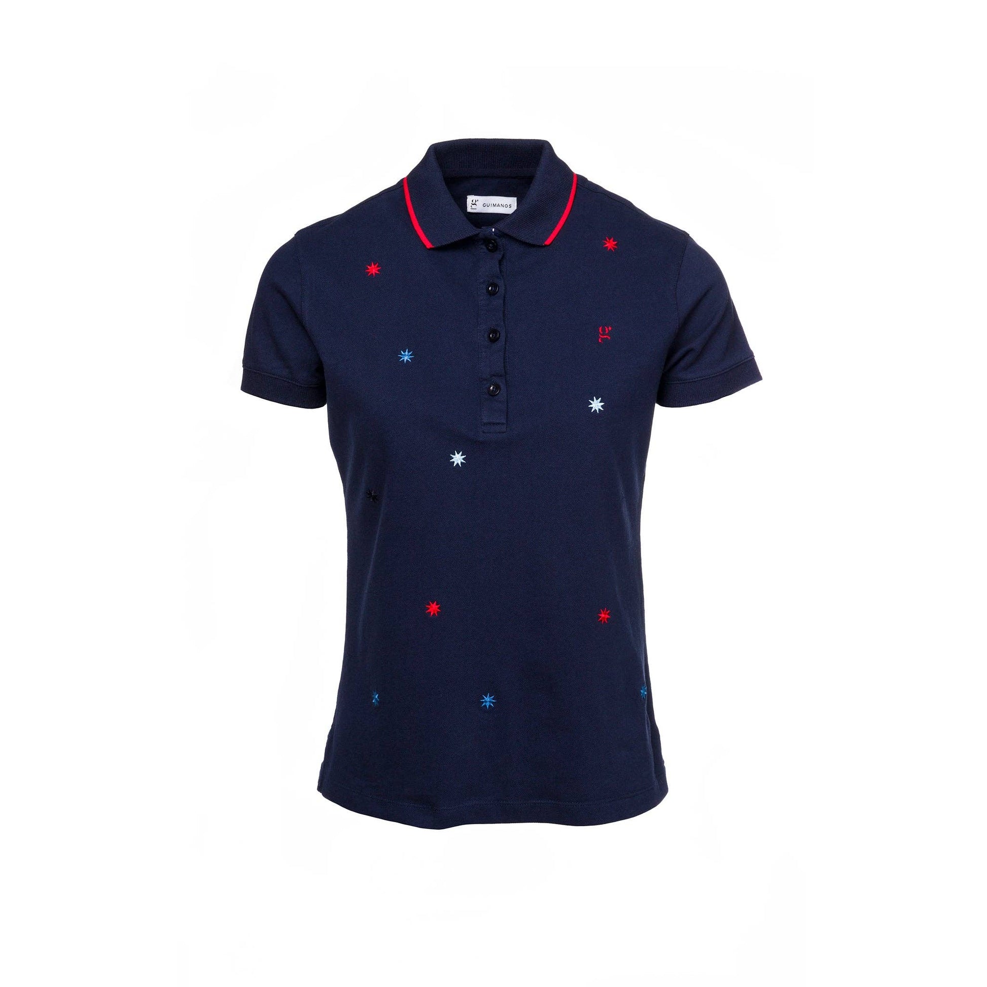 Polo donna in cotone con ricami a stelline