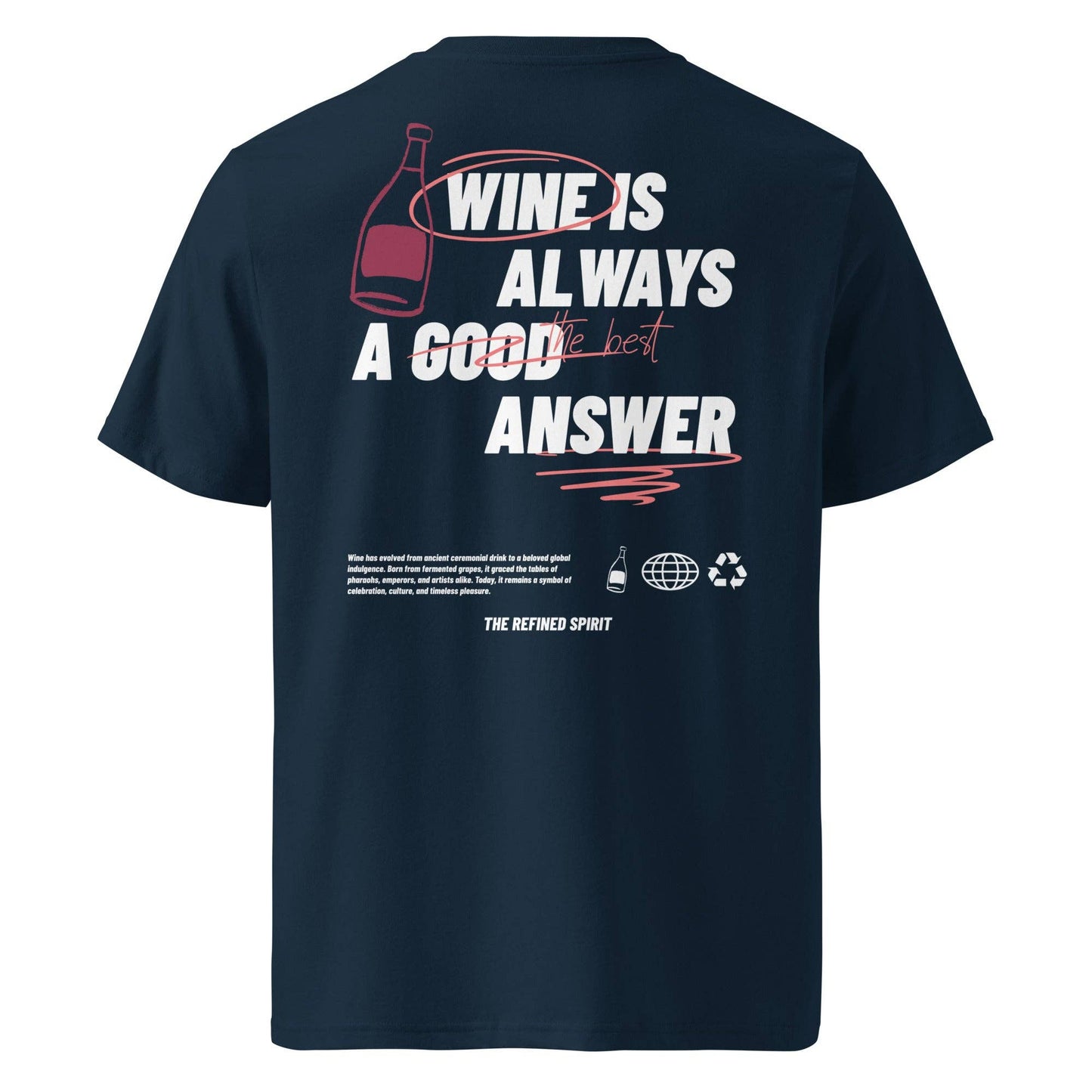 T-shirt unisex in cotone biologico con stampa “Wine is always the best answer”