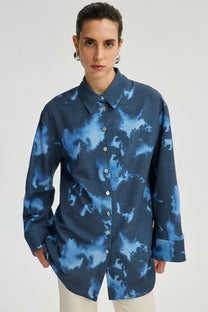 Camicia tie-dye in lino testurizzato